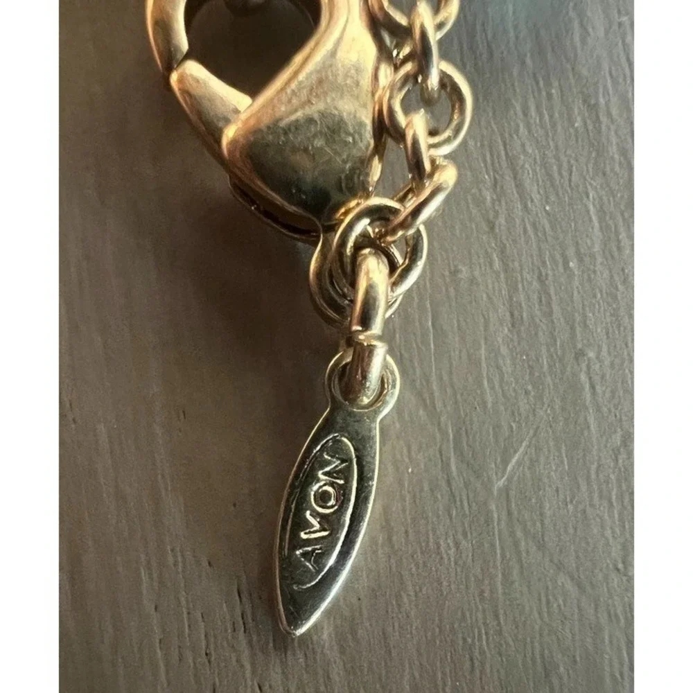 Avon Leaf Charm Anklet Blue Bead‎ Dangle Gold Tone 9.5